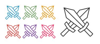 Oyun simgesi için satır Kılıcını beyaz arkaplanda izole et. Simgeleri renklendirin. Vektör.