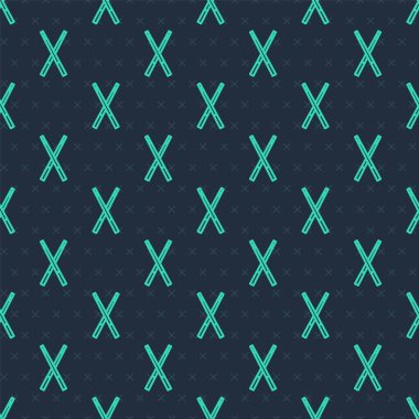 Green line Crossed billiard cues icon isolated seamless pattern on blue background. Vector.