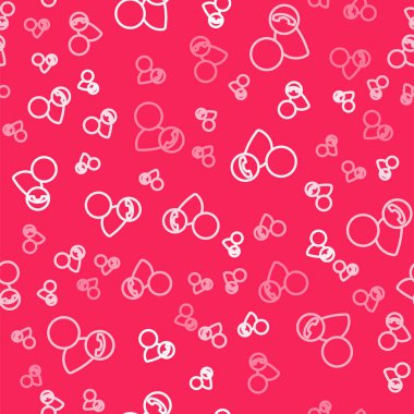 Beyaz çizgi görüntülü sohbet konferans simgesi kırmızı arkaplanda izole edilmiş kusursuz desen. Çevrimiçi iş görüşmesi formu. Uzak proje yönetimi. Vektör.