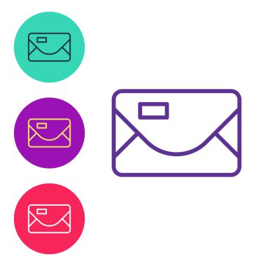 Zarfı Noel partisi davetiye kartı simgesiyle beyaz arkaplanda ayır. Mutlu Noeller ve mutlu yıllar. Simgeleri renklendirin. Vektör.