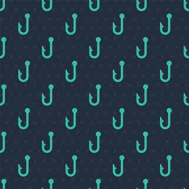 Yeşil çizgili olta kancası ikonu mavi arka planda izole edilmiş pürüzsüz desen. Balık oltası. Vektör.