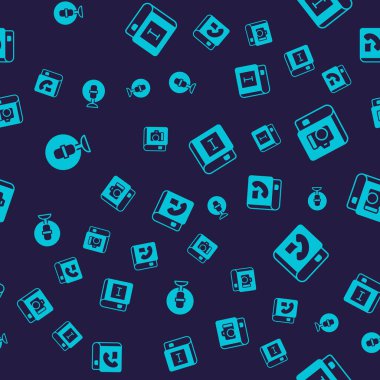 Mikrofon Fotoğraf Galerisi Kitap ve Telefon rehberini pürüzsüz desen üzerine ayarla. Vektör.