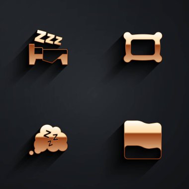 Uyku Zamanı Yastık Uykusu ve uzun gölgeli ikon. Vektör.