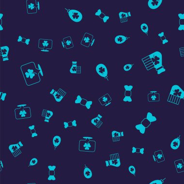 Yonca folyolu yaprak para çantasını yonca balonlu ve papyonlu kusursuz desenli ayarla. Vektör.