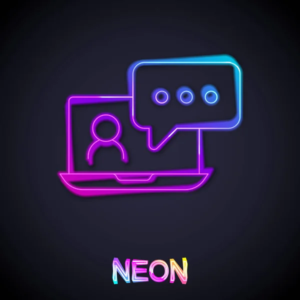 Glowing Neon Line Video Chat Conference Icon Isolated Black Background — Stock Vector