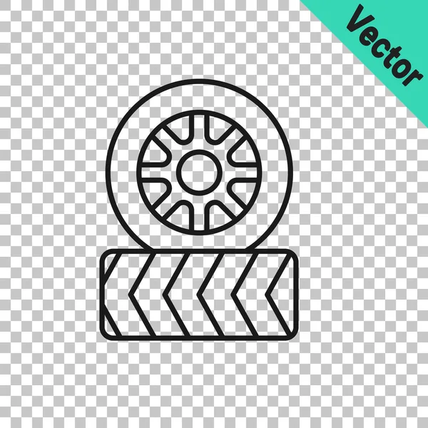 Black Line Car Tire Wheel Icon Isolated Transparent Background Vector — Vector de stock