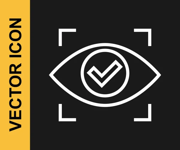 White Line Eye Scan Icon Isolated Black Background Scanning Eye — Stock Vector