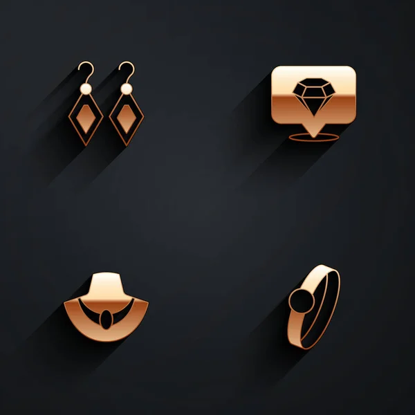 Set Ohrringe Diamantkette Schaufensterpuppe Und Verlobungssymbol Mit Langem Schatten Vektor — Stockvektor