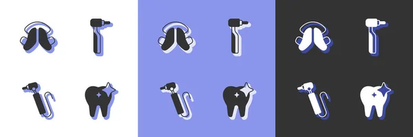 Set Tooth Whitening Dental Tooth Plate Drill Icon Vector — Stock vektor