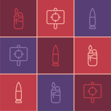 Çizgiyi Aydınlık Mermi ve Hedef Spor ikonu olarak ayarla. Vektör.