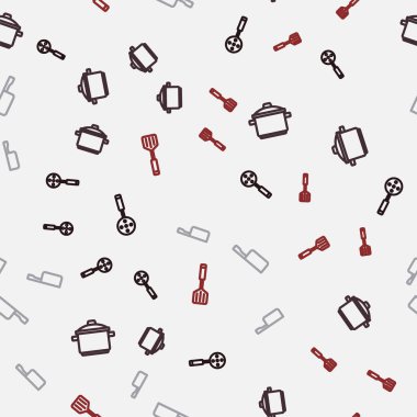 Hattı, Spatula 'nın pişirme tenceresini ve pürüzsüz şablonunu ayarla. Vektör.