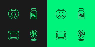 Uykucu Yastık Seyahat boyun yastığı ve Uyuyan ikon. Vektör.