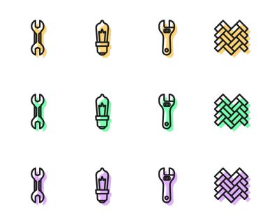 Ayarlanabilir İngiliz anahtarı anahtarının lamba ve parke simgesini ayarla. Vektör.