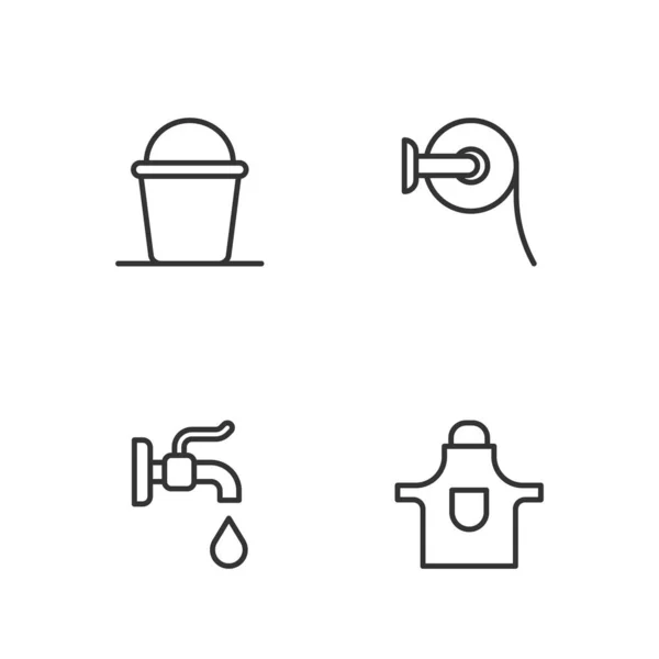 Set Line Kitchen Apron Water Tap Bucket Toilet Paper Roll — Image vectorielle
