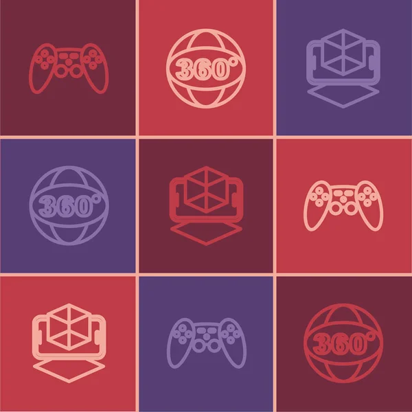 Set Line Gamepad Modeling 360 Degree View Icon Vector — Wektor stockowy