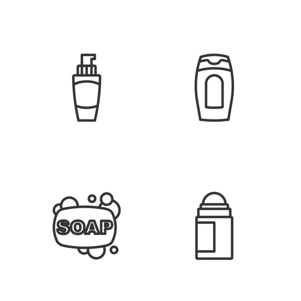 Set Line Deodorant Roll Bar Soap Tube Hand Cream Bottle — ストックベクタ