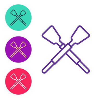 Çizgiyi çapraz kürek ya da kürek çekme teknesi simgesi beyaz arkaplanda izole edildi. Simgeleri renklendirin. Vektör.