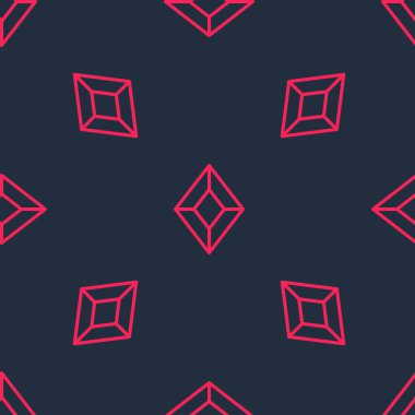 Kırmızı çizgi taşı simgesi siyah arkaplandaki kusursuz deseni izole etti. Mücevher sembolü. Elmas. Vektör.