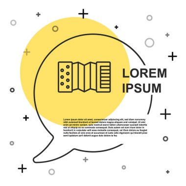 Siyah çizgi müzik aleti akordeon simgesi beyaz arkaplanda izole edildi. Klasik bayan, harmonik. Rastgele dinamik şekiller. Vektör.