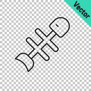 Siyah çizgi ölü balık simgesi şeffaf arkaplanda izole edildi. Vektör.