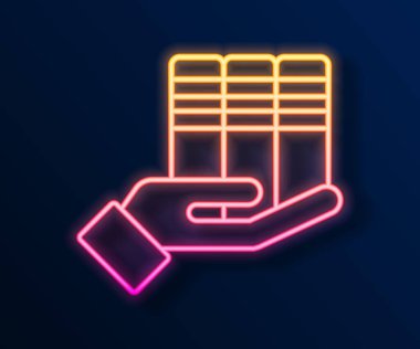 Parlayan neon hattı bağış simgesi siyah arka planda izole edildi. Vektör.