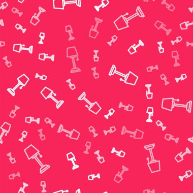 Beyaz çizgi zemin lamba ikonu kırmızı arkaplanda izole edilmiş pürüzsüz desen. Vektör.