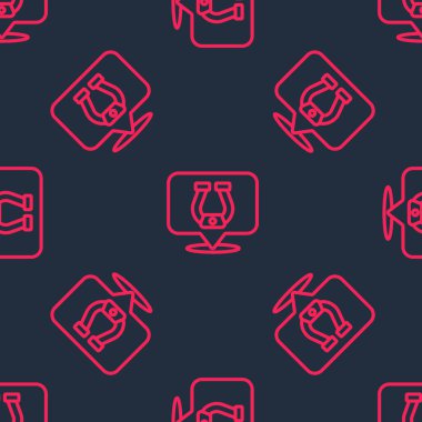 Kırmızı çizgi at nalı simgesi siyah arkaplanda izole edilmiş. Vektör.