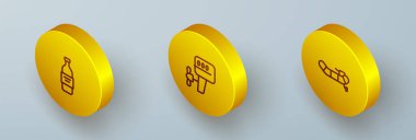 Isometric hattı votka şişesini dış tekne motoru ve ikonla şişirilebilir hale getirin. Vektör.