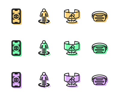 360 derecelik görünüm 3D modelleme ve sanal gerçeklik gözlüğü simgesini ayarla. Vektör.