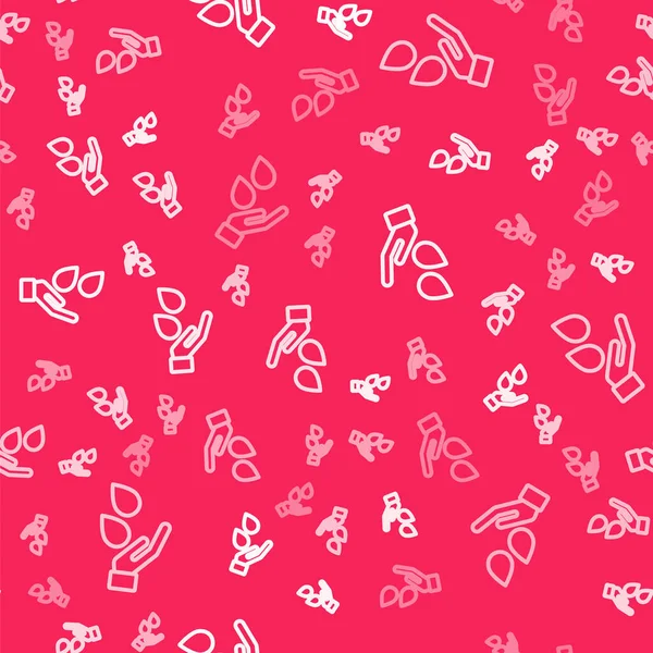 Beyaz çizgi, sabun ikonuyla el yıkama kırmızı arka planda izole edilmiş pürüzsüz desen. Virüs ve bakterileri önlemek için ellerini sabunla yıkıyorsun. Vektör.