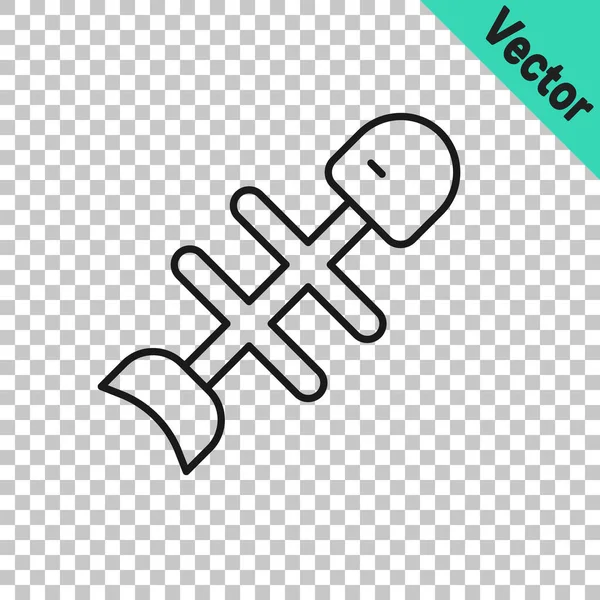 Siyah çizgi ölü balık simgesi şeffaf arkaplanda izole edildi. Vektör.