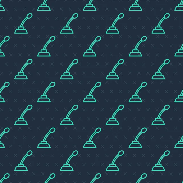 Yeşil çizgi mikrofon simgesi mavi arka planda kusursuz desen izole etti. Radyodaki mikrofondan. Sözcü işareti. Vektör.