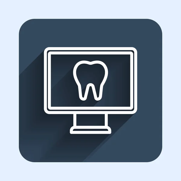 White Line Online Dental Care Icon Isolated Long Shadow Background — Stock vektor