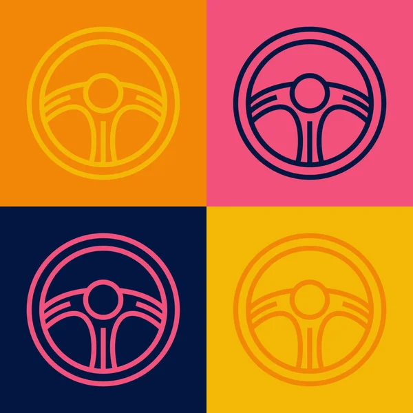 Pop Art Line Yarış Direksiyon ikonu renk arka planında izole edildi. Araba tekeri ikonu. Vektör.