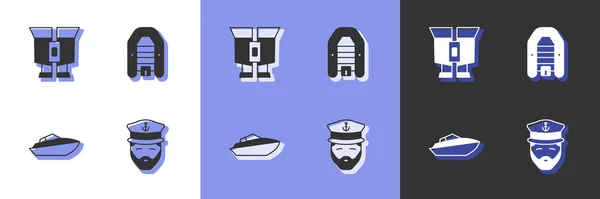 Установить Капитана Корабля Бинокль Катер Надувной Двигателем Значок Вектор — стоковый вектор