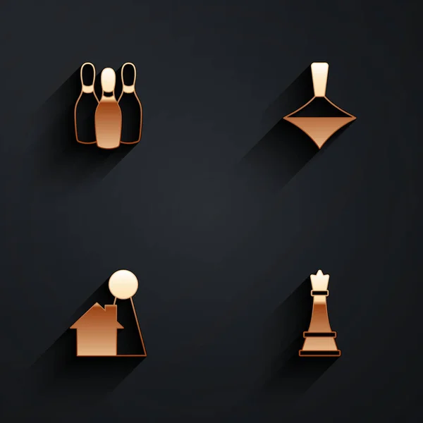 Set Bowling Pin Whirligig Toy Chip Board Game Chess Icon — 图库矢量图片