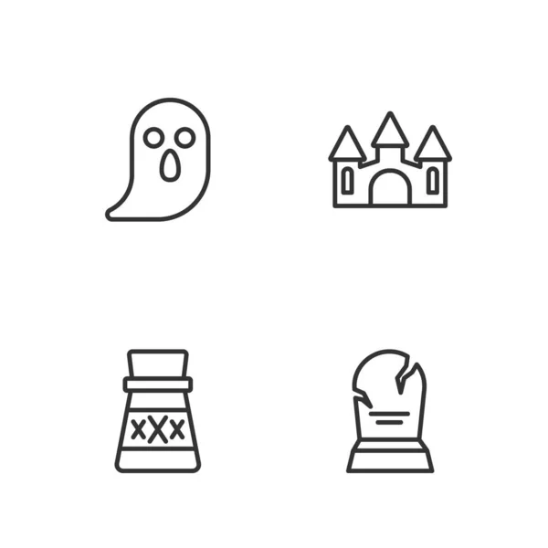 Set Line Tombstone Rip Written Bottle Potion Ghost Castle Icon — ストックベクタ