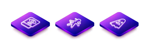 Set Isometric Line Ancient Magic Book Voodoo Doll Ghost Icon — ストックベクタ