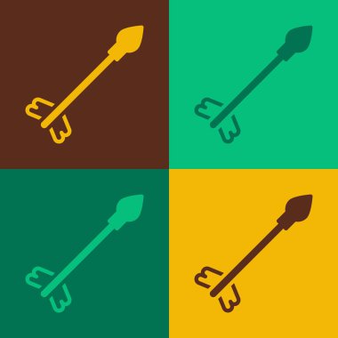 Pop Art Ortaçağ ok simgesi renk arkaplanında izole edildi. Ortaçağ silahı. Vektör.