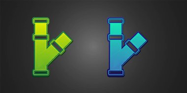 Yeşil ve mavi endüstri metalik boru ikonu siyah arka planda izole edildi. Tesisat boru hattının farklı şekillerde parçaları. Vektör.