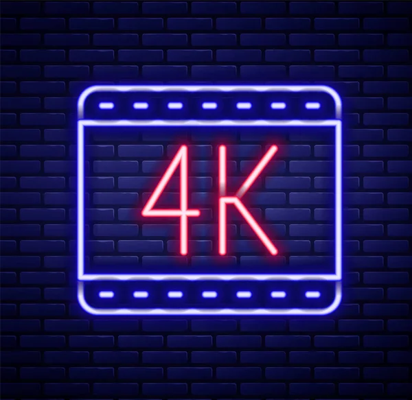 Glowing Neon Line Movie Tape Frame Icon Isolated Brick Wall — Stock vektor