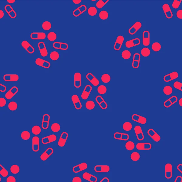 Red Medical Pill Bottle Biohacking Icon Isolated Seamless Pattern Blue — Vetor de Stock