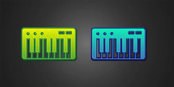 Green Blue Music Synthesizer Icon Isolated Black Background Electronic Piano — 图库矢量图片