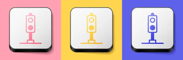 Isometric Train Traffic Light Icon Isolated Pink Yellow Blue Background — Stockvektor