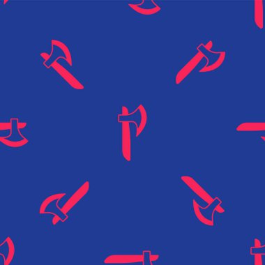 Kırmızı tahta balta ikonu mavi arka planda izole edilmiş pürüzsüz desen. Oduncu baltası. Vektör.