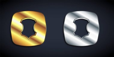 Siyah arka planda izole edilmiş altın ve gümüş Deri ikonu. Uzun gölge tarzı. Vektör.