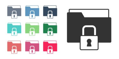 Siyah Dizin ve kilit simgesi beyaz arkaplanda izole edildi. Kapalı dosya ve asma kilit. Güvenlik, güvenlik, koruma kavramı. Simgeleri renklendirin. Vektör.