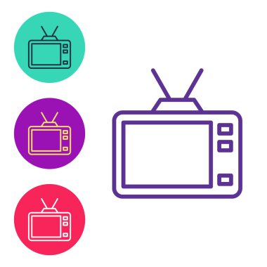 Retro TV simgesini beyaz arkaplanda izole et. Televizyon tabelası. Simgeleri renklendirin. Vektör.