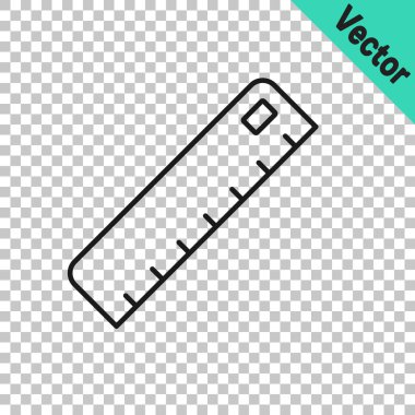 Siyah çizgi cetvel simgesi şeffaf arkaplanda izole edildi. Düz sembol. Vektör.