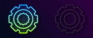 Parlayan neon çizgi ikonu siyah arkaplanda izole edildi. Çarklı teçhizat ayarları. İşçi sembolü. Vektör.